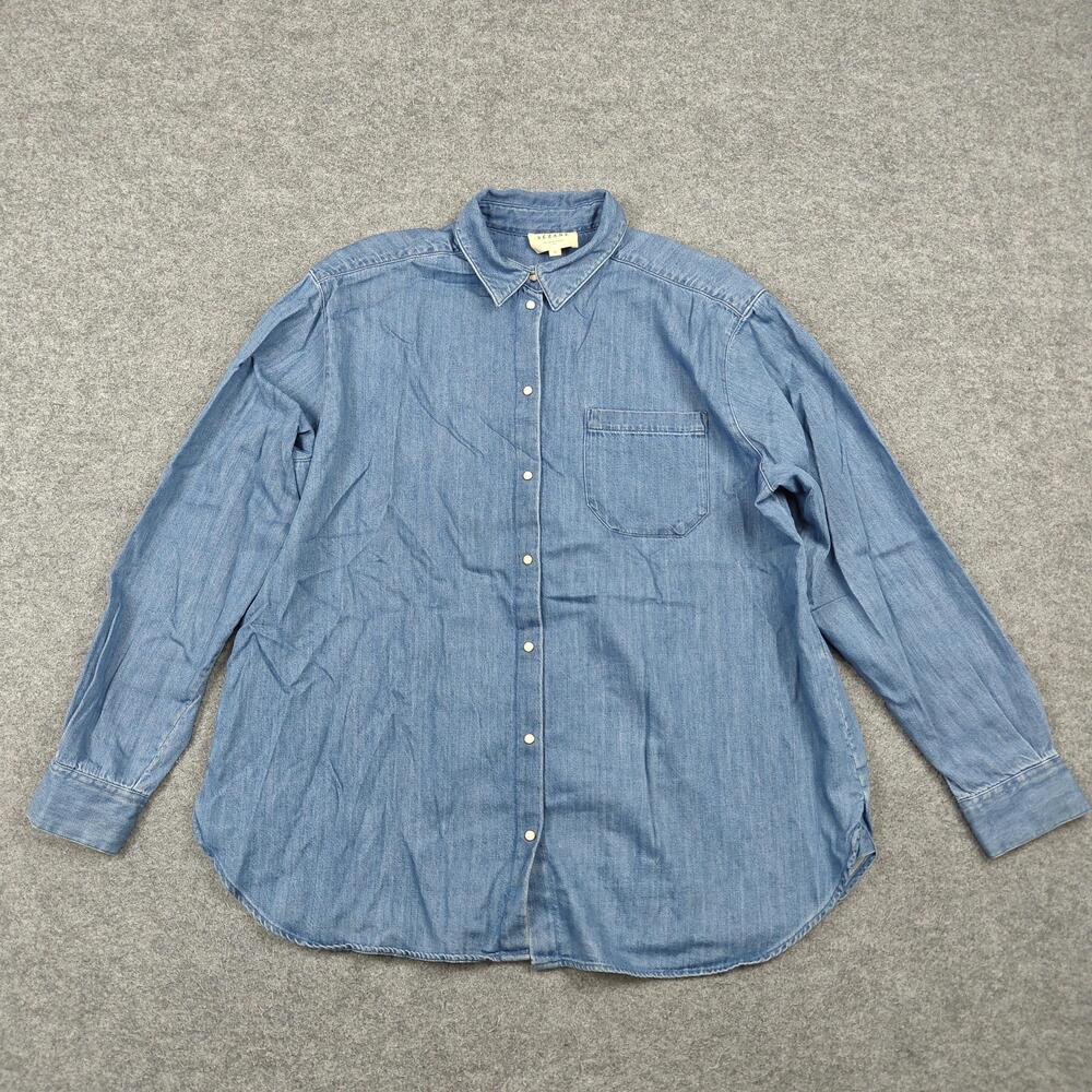 SÉZANE Button-Up Womens 36 Blue Denim 100% Cotton Relaxed Fit Chambray Casual